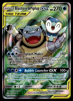 BLASTOISE & PIPLUP GX - 215/236 Rare Ultra Cosmic Eclipse Pokemon LP - Image 1