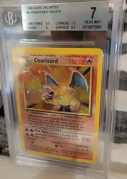 1999 Pokemon TCG Charizard Base Set 4/102 Holo Unlimited Rare Beckett 7 - Image 1
