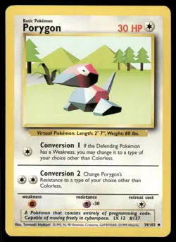 Pokemon Cards Porygon 39/102 Base Set WOTC Unlimited Uncommon NM - Image 1