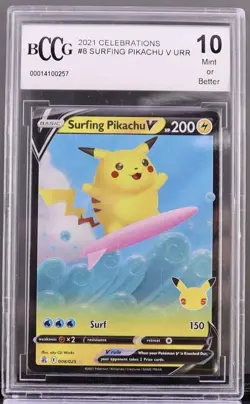 Surfing Pikachu V 008/025 Celebrations Pokemon Card Ultra Rare Holo BCCG 10 - Image 1