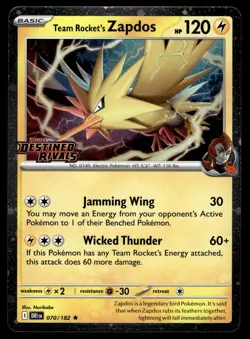 TEAM ROCKET'S ZAPDOS - 070/182 Rare Destined Rivals Pokemon LP - Image 1