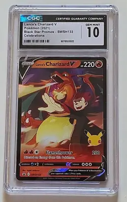 Pokemon Lance's Charizard V Celebrations Black Star Holo Promo SWSH133 CGC 10 - Image 1
