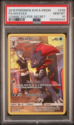 2019 POKEMON SUN & MOON COSMIC ECLIPSE SECRET #238 FULL ART/WEAVILE PSA 10 - Image 1