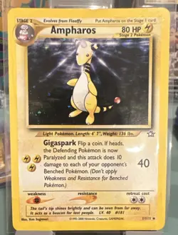 Pokemon Ampharos Neo Genesis Holo Rare 11/111 Unlimited Card HP80 NM - Image 1