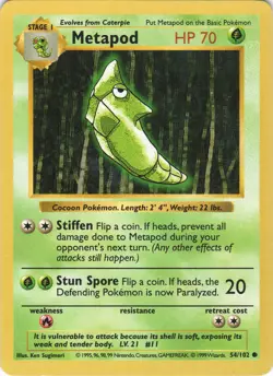 Metapod 54/102 Unlimited C Base Set Shadowless NM Pokemon - Image 1