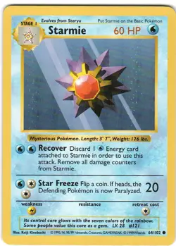 Starmie 64/102 Unlimited C Base Set Shadowless NM Pokemon - Image 1