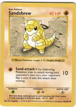 Sandshrew 62/102 Unlimited C Base Set Shadowless LP Pokemon - Image 1