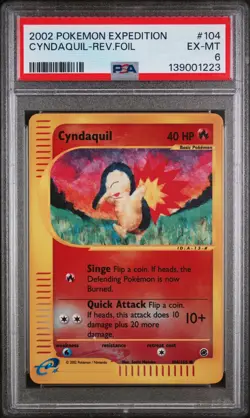 2002 Pokemon Expedition Reverse Holofoil CYNDAQUIL PSA 6 #104/165 - Image 1