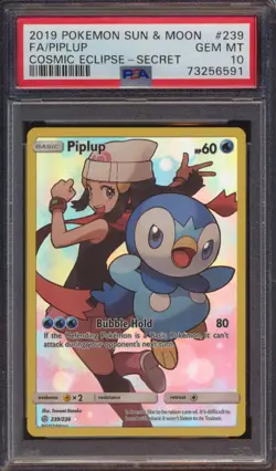 2019 POKEMON COSMIC ECLIPSE PIPLUP #239 FULL ART SECRET RARE PSA 10! - Image 1