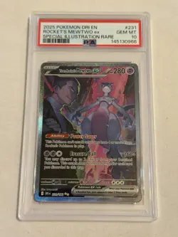 2025 POKEMON DRI EN DESTINED RIVALS TEAM ROCKET’S MEWTWO EX 231 FULL ART PSA 10 - Image 3