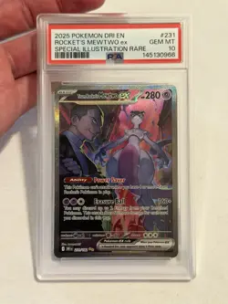 2025 POKEMON DRI EN DESTINED RIVALS TEAM ROCKET’S MEWTWO EX 231 FULL ART PSA 10 - Image 4