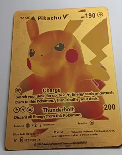 Pikachu V 170/185 Gold Metal Full Art Pokemon TCG Card HP 190 Attack 200 - Image 1