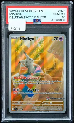 Mimikyu #075 Paldean Fates PSA 10 Pokemon Center Pokemon Card - Image 1