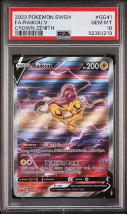 Raikou V GG41/GG70 PSA 10 Pokemon TCG Crown Zenith GEM MINT - Image 1