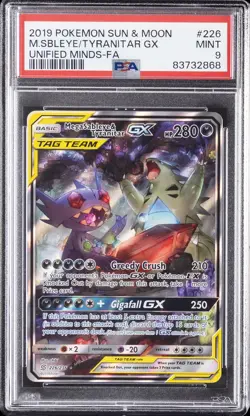 2019 POKEMON SUN & MOON UNIFIED MINDS FULL ART/MEGA SABLEYE & TYRANITAR GX PSA 9 - Image 1