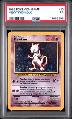 1999 POKEMON GAME #10 MEWTWO-HOLO PSA 1 - Image 1