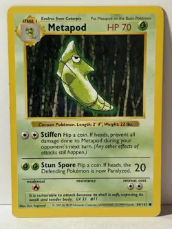 Metapod 054/102 Base Set (Shadowless) LP Pokemon Fast Shipping - Image 1
