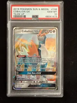 2019 Pokemon Sun & Moon Team Up Cobalion GX 106/181 PSA 10 Gem Mint - Image 1