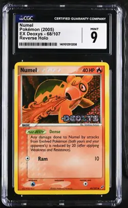 CGC Graded 9 Mint Numel 68/107 EX Deoxys Reverse Holo Pokemon Card - Image 1