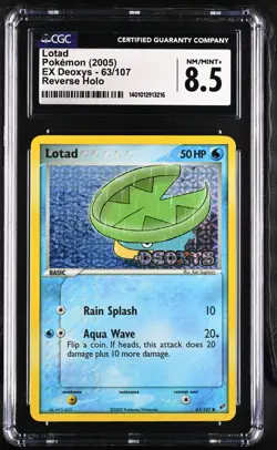 CGC Graded 8.5 Lotad 63/107 EX Deoxys Reverse Holo Pokemon Card - Image 1
