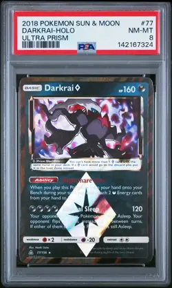 2018 POKEMON SUN & MOON ULTRA PRISM #77 DARKRAI-HOLO PSA 8 - Image 1