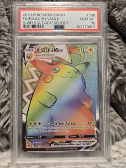 2020 Pokemon SWSH FA Pikachu Vmax 188/185 Secret Rare Vivid Voltage PSA 10 - Image 1