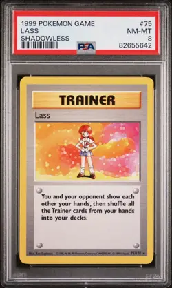 Shadowless Lass 75/102 - Trainer Base Set PSA 8 Pokemon Card - NM MINT - Image 1