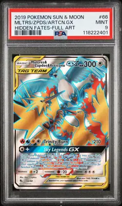 Pokemon 2019 Sun & Moon Hidden Fates Moltres Zapdos Articuno GX #66/68 PSA 9 - Image 1
