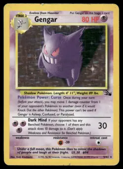 Pokemon Cards Gengar 5/62 Unlimited Holo Fossil Holo Rare MP - Image 1
