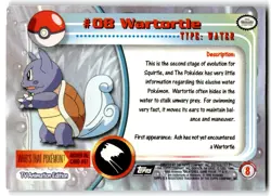 Wartortle 1999 Topps Pokemon TV Animation 2nd Printing Black Logo #8 - MP - Image 2