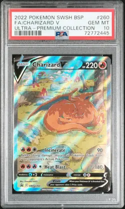 2022 POKEMON SWSH BLACK STAR PROMO #260 FULL ART/CHARIZARD V PSA 10 - Image 1