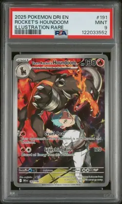 PSA 9 2025 POKEMON DESTINED RIVALS #191 ROCKET'S HOUNDOOM ILLUSTRATION RARE - Image 1