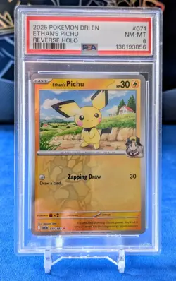 Ethan's Pichu Reverse Holo - 071/182 - Destined Rivals Pokemon 2025 PSA 8 - Image 1