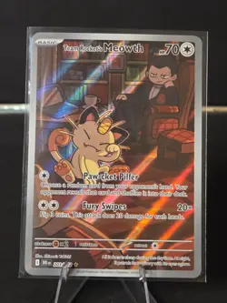 Pokemon TCG Destined Rivals Team Rockets Meowth IllustrationRare 203/182 NM - Image 1