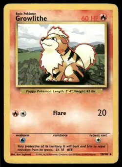 Pokemon Cards Growlithe 28/102 Base Set WOTC Unlimited Uncommon LP - Image 1