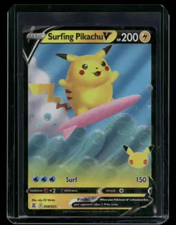 Surfing Pikachu V 008/025 - Holo Rare Celebrations Pokemon Card - NM/M - Image 1