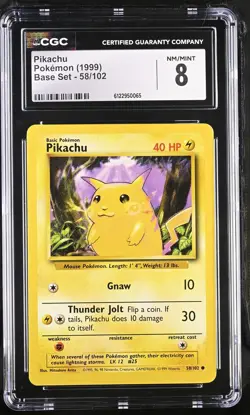 CGC 8 Pikachu 1999 Base Set 58/102 Pokemon Card - Image 1