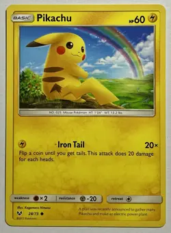 Pikachu 28/73 (LP) Common Sun & Moon: Shining Legends 2017 Pokemon Card TCG - Image 1