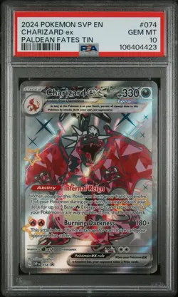 2024 Pokemon Paldean Fates Tin Charizard Ex Black Star Promo 074 PSA 10 - Image 1