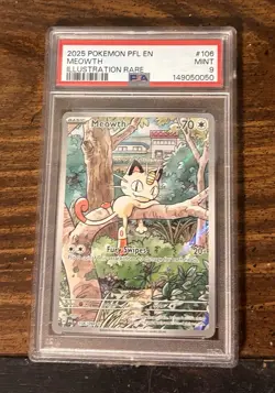2025 Pokemon Meowth Illustration Rare 106/094 Phantasmal Flames PSA 9 - Image 1