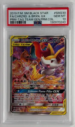 CHARIZARD & BRAIXEN GX TAG TEAM PSA 10 2019 POKEMON BLACK STAR SM230 FULL ART - Image 1