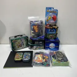 Mixed Pokemon TCG Empty Tins, Accessories, and Collectibles Bundle - Image 1