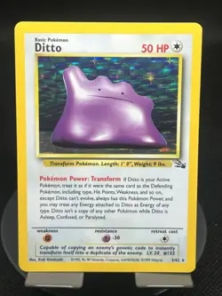 Pokemon TCG Ditto 3/62 Fossil Holo Rare MP - Image 1