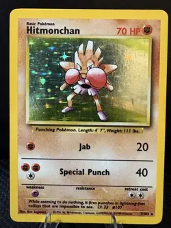 Hitmonchan 7/102 Holo Base Set 1999 WOTC Vintage Pokemon Card MP - Image 1