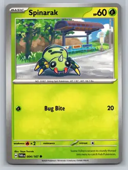 Spinarak 004/167 Twilight Masquerade Common Pokemon Card Grass Type Bug Bite - Image 1