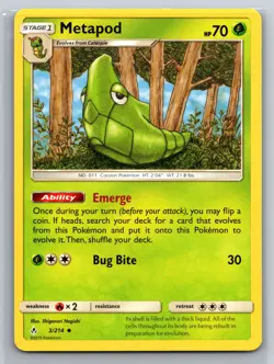 Metapod 3/214 Unbroken Bonds Pokemon Card Grass Stage 1 Emerge Ability Bug TCG - Image 1