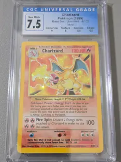 CGC 7.5 Near Mint+ Charizard 1999 Base Set Unlimited 4/102 Holo Pokemon Card - Image 1