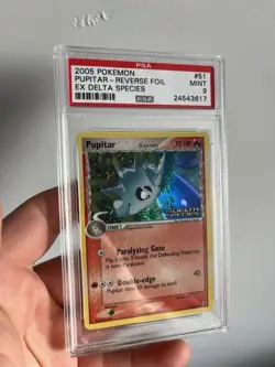 Pokemon Pupitar Card EX Delta Species 51/113 2005 Reverse Stamped Holo PSA 9 - Image 1