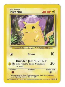 Pikachu 58/102 - Base Set - Unlimited - Vintage Pokemon TCG - WoTC 1999 - LP - Image 1