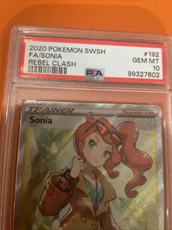 2020 Pokemon Rebel Clash Sonia #192 PSA 10 Gem Mint Full Art Trainer - Image 3